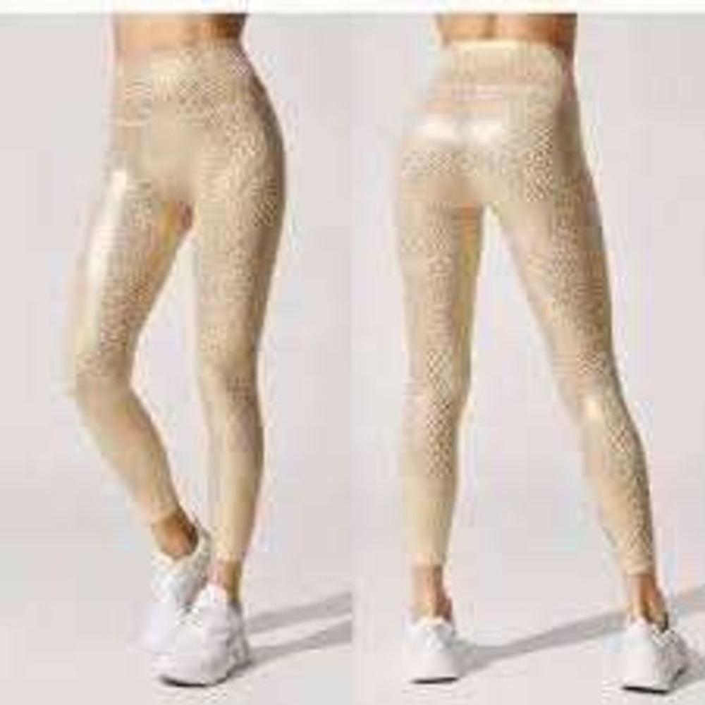 Carbon 38 Leopard Print High Rise‎ Leggings Gold Tan Women's Size M